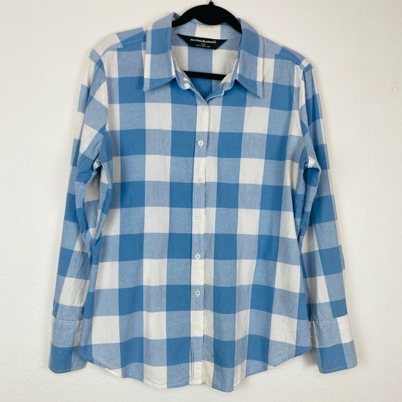 NORMA KAMALI Womans Blue White Checkered Button Down Shirt Lightweight XL - Picture 2 of 11